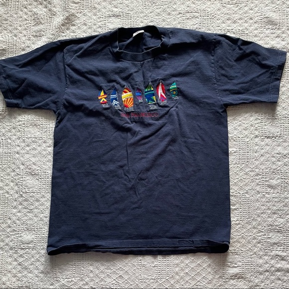 Vintage Tops - Vintage crazy shirts Hawaii navy San Francisco single stitch short sleeve tee L